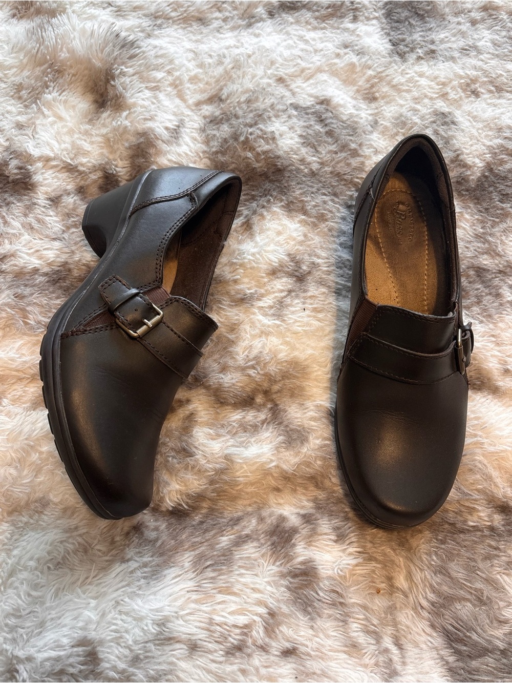 Bass Brown Leather Slip-On Loafers with Buckle